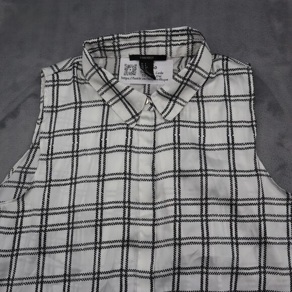 Forever 21 Shirt Womens S White Black Plaid Button Up Sleeveless Collared Top - Picture 11 of 15